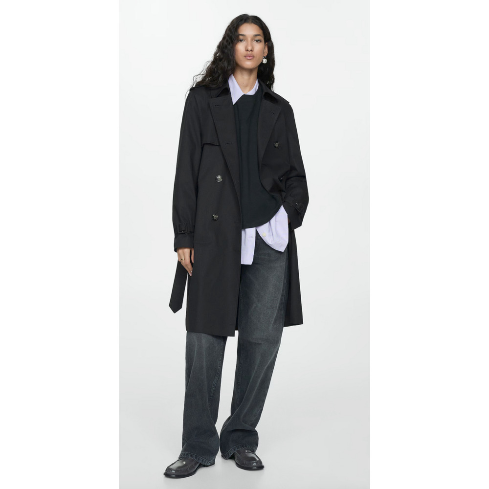 NEW MANGO BLACK POLANA CLASSIC TRENCH JACKET COAT WITH BELT SZ M - Picture 2 of 8